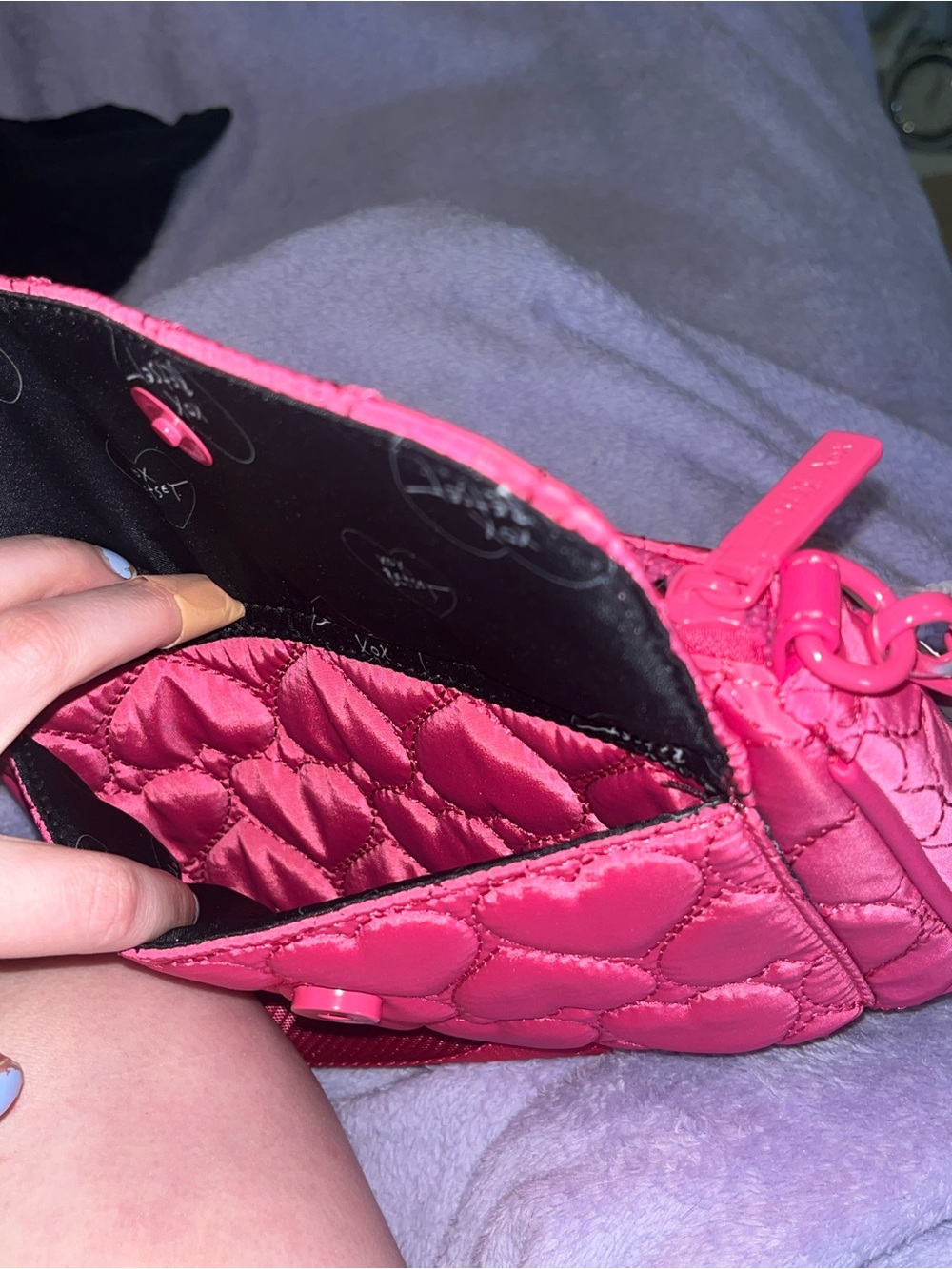 Betsey Johnson Hot Pink Quilted Heart Crossbody with pouch - Picture 3 of 4